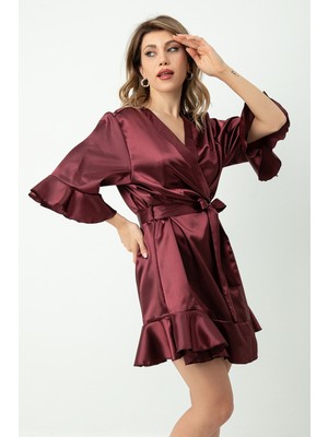 Doremi Kuşaklı Fırfırlı Saten Sabahlık