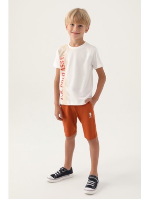 U.S. Polo Assn. Lisanslı Written Krem Erkek Çocuk Bermuda Takım