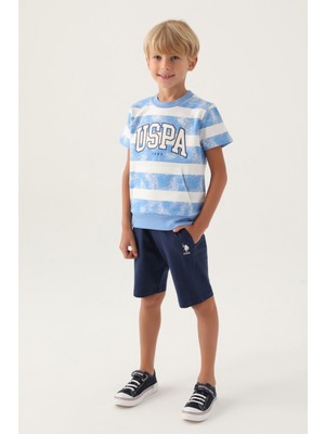 U.S. Polo Assn. Lisanslı Kangaroo Pocket Indigo Erkek Çocuk Bermuda Takım