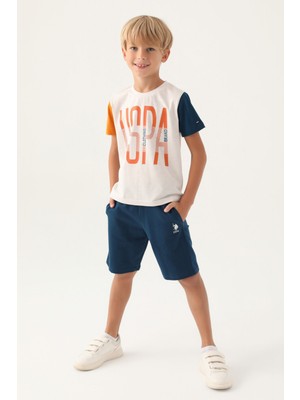U.S. Polo Assn. Lisanslı Brand Krem Erkek Çocuk Bermuda Takım