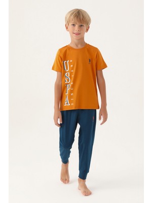 U.S. Polo Assn.  Lisanslı Graphic Turuncu Erkek Çocuk Pijama Takımı