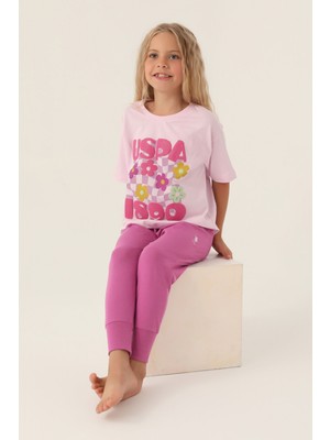 U.S. Polo Assn.  Lisanslı Printed Mor Kız Çocuk Pijama Takımı