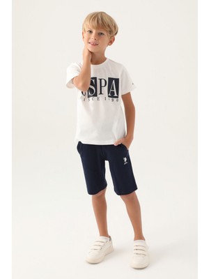U.S. Polo Assn. Lisanslı Written Krem Erkek Çocuk Bermuda Takım