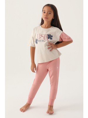 U.S. Polo Assn.  Lisanslı Rose Bej Kız Çocuk Pijama Takımı