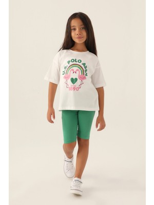 U.S. Polo Assn. Lisanslı Rainbow Krem Kız Çocuk Bermuda Takım