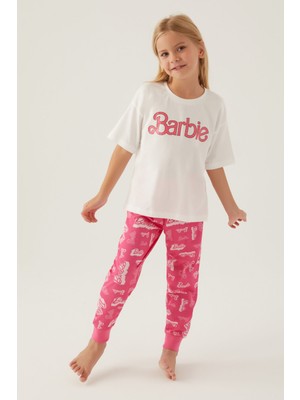 Barbie Cool Krem Kız Çocuk Pijama Takımı