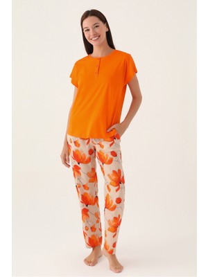 Pierre Cardin Orange Turuncu Kadın Kısa Kol Pijama Takımı