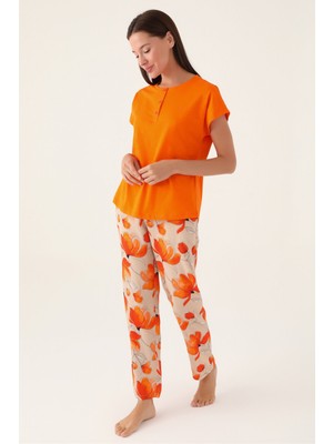 Pierre Cardin Orange Turuncu Kadın Kısa Kol Pijama Takımı