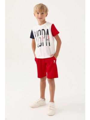 U.S. Polo Assn. Lisanslı Brand Krem Erkek Çocuk Bermuda Takım