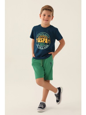 U.S. Polo Assn. Erkek Çocuk Bermuda Takım Lacivert Crew Neck Rahat Kesim Yazlık Tasarım