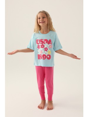U.S. Polo Assn.  Lisanslı Printed Açık Mavi Kız Çocuk Pijama Takımı