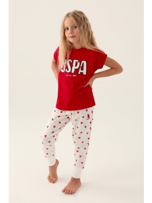 U.S. Polo Assn.  Lisanslı Text Printed Kırmızı Kız Çocuk Pijama Takımı