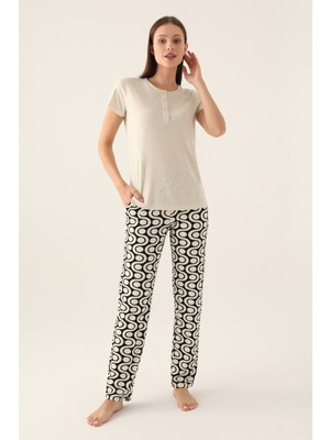 Arnetta Basezic Krem Kadın Kısa Kol Pijama Takımı