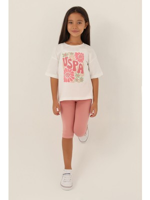 U.S. Polo Assn. Lisanslı Flower Krem Kız Çocuk Kapri Takım