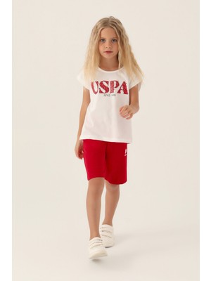 U.S. Polo Assn. Lisanslı Flower Written Kırmızı Kız Çocuk Bermuda Takım