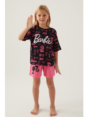 Barbie Comfortable Siyah Kız Çocuk Şort Takım