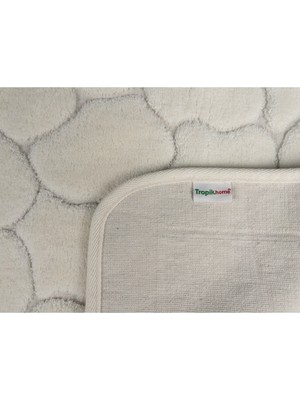 Tropik Home Mera Kaymaz Taban 2'li Pamuklu Banyo Paspası Yıkanabilir 60X100 50X60CM Banyo Halısı Ekru