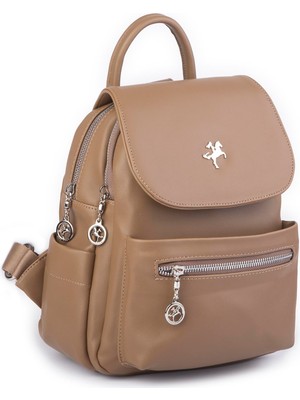 Nas Bag Kadın Sırt Çantası Çift Gözlü Spor Çanta  ( 23X26X14 cm ) Vizon  Dona