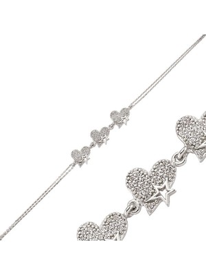 Aya Diamond Gümüş Üç Kalpli Bayan Bileklik