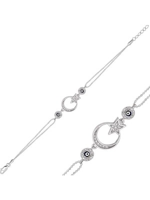 Aya Diamond Gümüş Ay Yıldız Nazar Bayan Bileklik