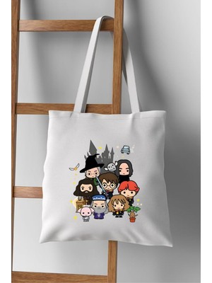 Cemira Harry Potter Tasarım Kalın Beyaz Su Geçirmez Canvas Tote Bag Bez Çanta