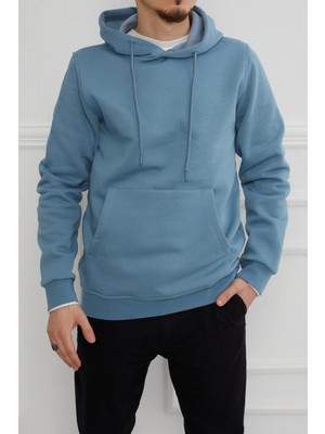 JSCO Hscstore Erkek Kanguru Cepli Kapüşonlu Mavi Sweatshirt - 2901