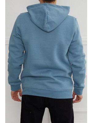 JSCO Hscstore Erkek Kanguru Cepli Kapüşonlu Mavi Sweatshirt - 2901