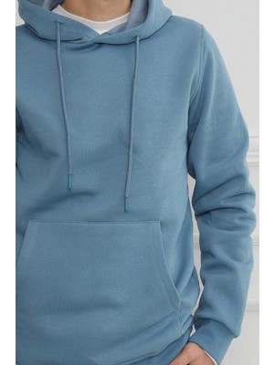 JSCO Hscstore Erkek Kanguru Cepli Kapüşonlu Mavi Sweatshirt - 2901