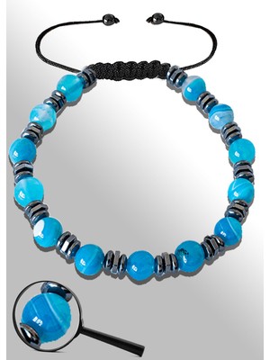 Tesbih Atölyesi Sertifikalı Hematitli 6 mm Doğal Mavi Akik Taşı Bileklik - Ayarlamalı