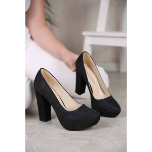 Kadın Platform Topuklu Ayakkabı Siyah Çupra