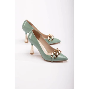 Kadın Zincirli Topuklu Ayakkabı Mint Yeşili Rugan