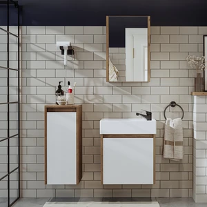 Ayaksız Tek Kapaklı Lavabolu 50 cm Banyo Dolabı ve Aynalı Üst Dolabı ve Boy Dolabı