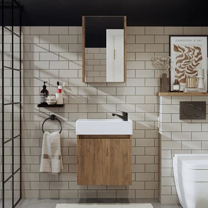 Ayaksız Tek Kapaklı Lavabolu 50 cm Banyo Dolabı ve Aynalı Üst Dolabı