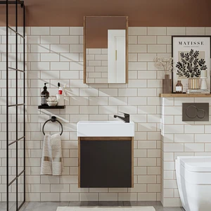 Ayaksız Tek Kapaklı Lavabolu 50 cm Banyo Dolabı ve Aynalı Üst Dolabı