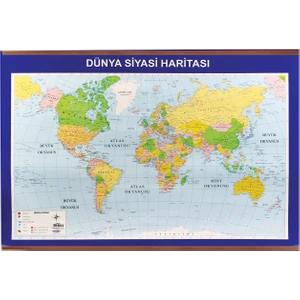 70 x 100 cm Dünya Siyasi + Rulo Fiziki Çıtalı Harita 406