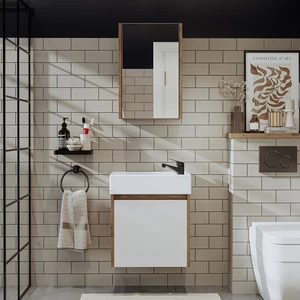 Ayaksız Tek Kapaklı Lavabolu 50 cm Banyo Dolabı ve Aynalı Üst Dolabı