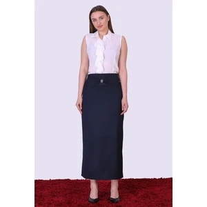 Kadın Lacivet Mevsimlik Fiyonk Detaylı Uzun Kalem Etek 2108-95