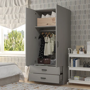 Yaman 80 cm Luna 2 Kapaklı 2 Çekmeceli Elbise Dolabı - Gardırop