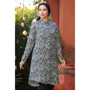 Neva Style Desenli Siyah Tesettür Viskon Tunik 11607S