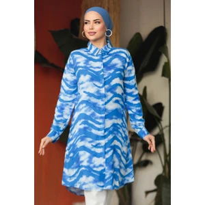 Neva Style Desenli Indigo Mavisi Tesettür Viskon Tunik 11672IM