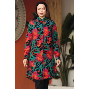 Neva Style Desenli Siyah Tesettür Viskon Tunik 11675S