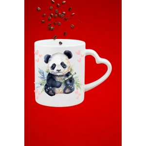 Sevimli Panda Cute Panda Baskılı Hediye Kalp Kupa Bardak Porselen Çay Kahve Fincanı