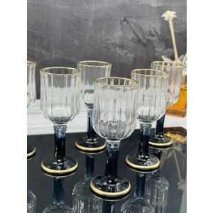 6 Lı Cam Yaldızlı Kahve Yanı Su Bardağı Kadeh Kupa Bardak 75ML