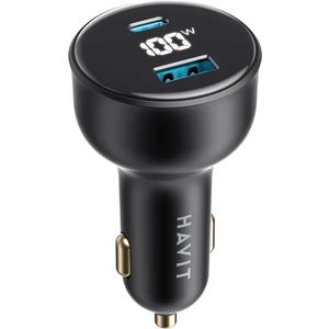 CC100W 100W Pd Dijital Göstergeli Ultra Hızlı Araç Şarj Aleti (1 Type-C, 1 Usb)
