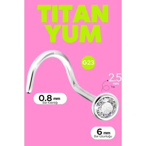 Titanyum Piercing %100 G23 Burun Hızma Şeffaf Piercing Kıvrık L Saplama Taşlı