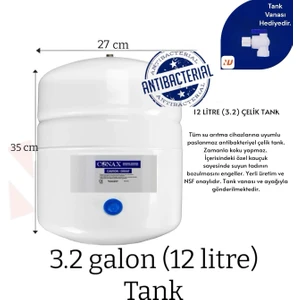 Su Arıtma Tankı 12 Lt Tüm Cihazlara Uyumlu, Nsf Onaylı, Paslanmaz Çelik Tank