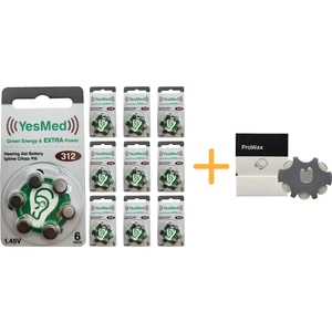 Yesmed Extra Power 312 Numara Işitme Cihazı Pili (10 Paket x 6 Adet = 60 Adet Pil) + Hediye Prowax Filtre
