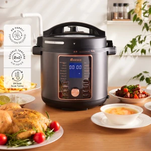 Cooker 2in1 6l Çok Amaçlı Basınçlı Pişirici Akıllı Elektrikli Düdüklü Tencere ve Airfryer Mattblack
