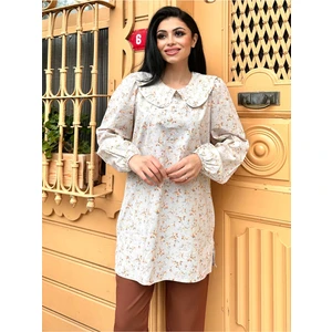 Küçüğüm Butik Çiçekli Poplin Bebe Yaka Uzun Tunik