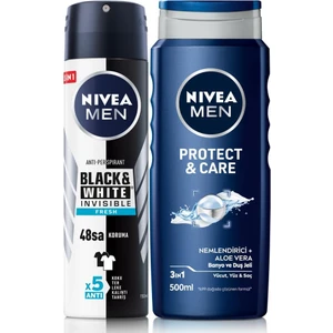 Men Erkek Sprey Deodorant Black&white Invisible Fresh 150ML ve Protect&care Erkek Duş Jeli 500ML
